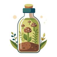 Corked Bottle Planter With Growing Mushrooms vector