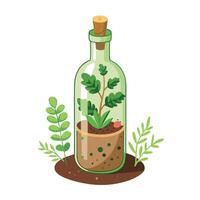 Cork Bottle Planter With Tiny Moss And Lush Greenery vector
