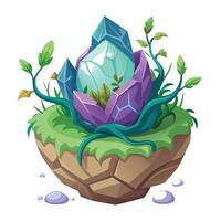 Crystal Geode Planter With Enchanted Vines Emerging From The Crystals vector