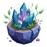 Whimsical Geode Planter With Vines And Sparkling Elements vector