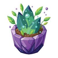 Charming Crystal Geode Planter With Tiny Sparkling Vines vector