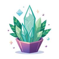 Crystal Planter With Vibrant Plants Growing From Sparkling Base vector