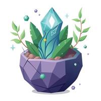 Crystal Geode Planter With Vines And Tiny Sparkling Details vector