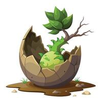 Funny Dragon Egg Planter With A Tiny Active Tree vector
