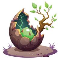 Dragon Egg Planter With A Tiny Sprouting Tree Inside vector