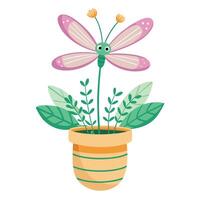 Dragonfly-Shaped Planter Featuring Tiny Wildflowers vector