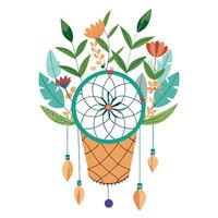 Elegant Hanging Planter With Dreamcatcher And Vines vector