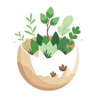 Charming Eggshell Planter Featuring Tiny Succulents vector
