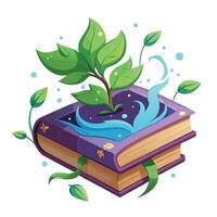 Charming Spellbook Planter Featuring Magical Leaf Growth vector