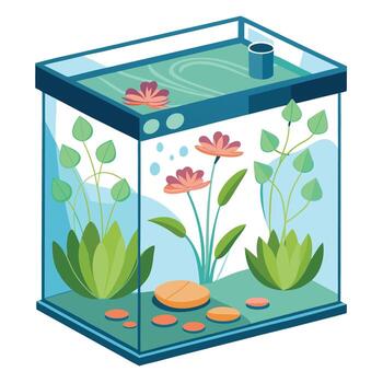Fish Tank Planter With Floating Lily Pads Display vector