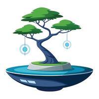 Innovative Magnetic Planter Showcasing A Floating Bonsai vector