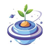 Floating Circle Planter With A Tiny Sprout Suspended vector