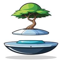 Magical Floating Bonsai In A Magnetic Levitating Pot vector