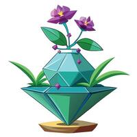 Floating Diamond-Shaped Planter With Small Orchids Isolated on a white background vector