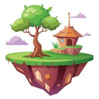 Unique Island Planter With Mini Tree Providing Serenity vector