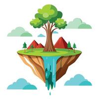 Floating Island Planter With Waterfall And Plants vector