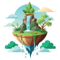 Charming Island Planter With A Waterfall And Plant Life vector