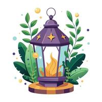 Floating Lantern Planter With Glowing Fairy Lights vector