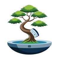 Unique Floating Magnetic Planter Featuring A Bonsai vector