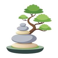Serene Floating Pebble Planter With A Zen Bonsai vector