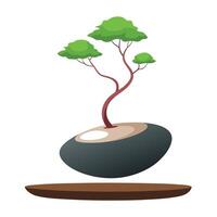 Creative Floating Pebble Planter Featuring Tiny Bonsai vector