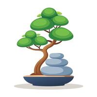 Elegant Floating Pebble Planter Featuring A Zen Tree vector