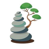 Floating Pebble Planter With A Zen Bonsai Tree vector