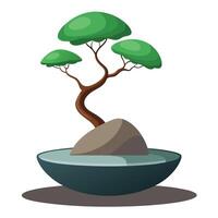 Floating Pebble Planter With A Tiny Bonsai Tree vector