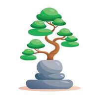 Charming Zen Bonsai Tree In A Floating Pebble Planter vector