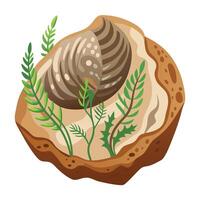 Creative Fossil Planter With Plants Emerging From It vector