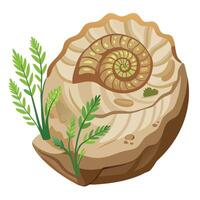 Charming Fossil Planter Featuring Tiny Plants vector