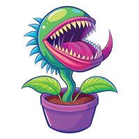 Stylish Sci-Fi Inspired Planter With Funky Venus Flytrap vector