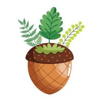 Fun Giant Acorn Planter Featuring Tiny Ferns vector