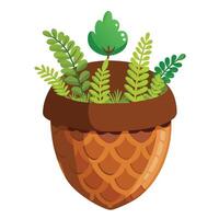 Whimsical Giant Acorn Planter With Tiny Ferns vector