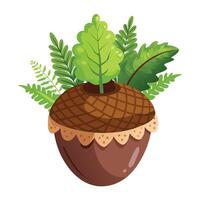 Giant Acorn Planter With Tiny Ferns vector