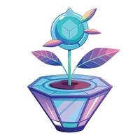 Stylish Glowing Holographic Planter With Digital Flora vector