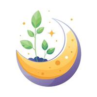 Charming Moon Planter Featuring Stars And Tiny Plants vector
