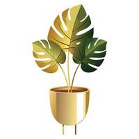 Creative Gold-Plated Planter Featuring A Monstera Leaf vector