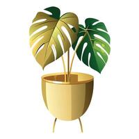 Charming Gold-Plated Planter Featuring A Monstera Leaf vector