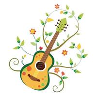 Charming Guitar Planter Featuring Vines From The Strings vector