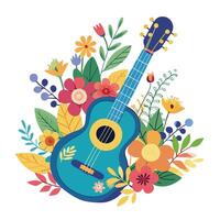 Charming Guitar Planter Featuring Blooms From The Strings vector