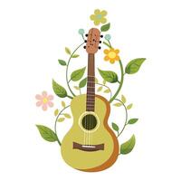Stylish Guitar Planter Featuring Vines Wrapping Around vector