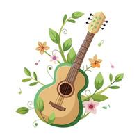 Guitar Planter With Vines Growing From The Strings vector