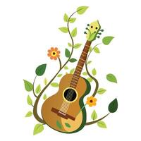 Guitar Planter With Vines Wrapping Around The Strings vector