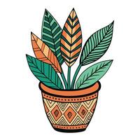 Stylish Hand-Drawn Boho Pot Featuring Natural Patterns vector
