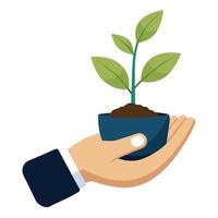 Charming Tiny Sprout In A Hand Held Mini Pot vector
