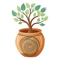 Charming Handmade Clay Pot Featuring Fingerprints And Flora vector