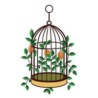 Whimsical Hanging Planter With Vines Escaping The Cage vector