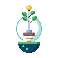 Hollowed Out Lightbulb Planter With A Tiny Floating Plant vector