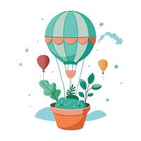 Charming Balloon Planter Featuring Tiny Trees In Basket vector